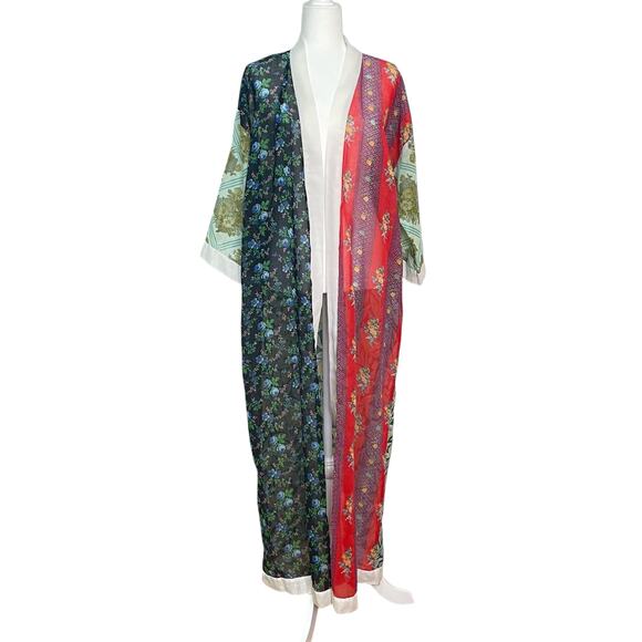 Vintage 60s 70s Women's OS Floral Print Long Boho Hippie Duster Robe California - Picture 1 of 13